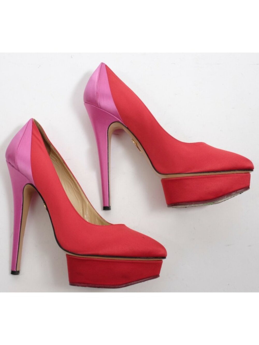 Charlotte Olympia sz 38.5 US 8.5 shoes pink red silk platform - Picture 2 of 8